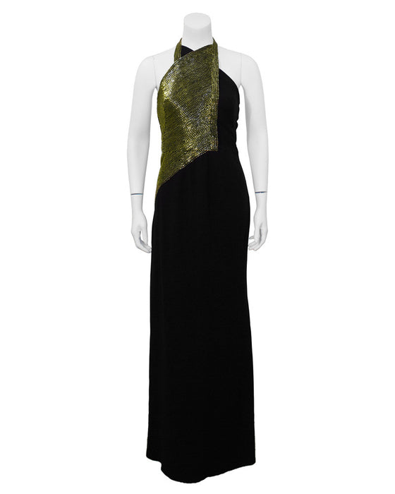 Black Halter Gown with Gold Beading