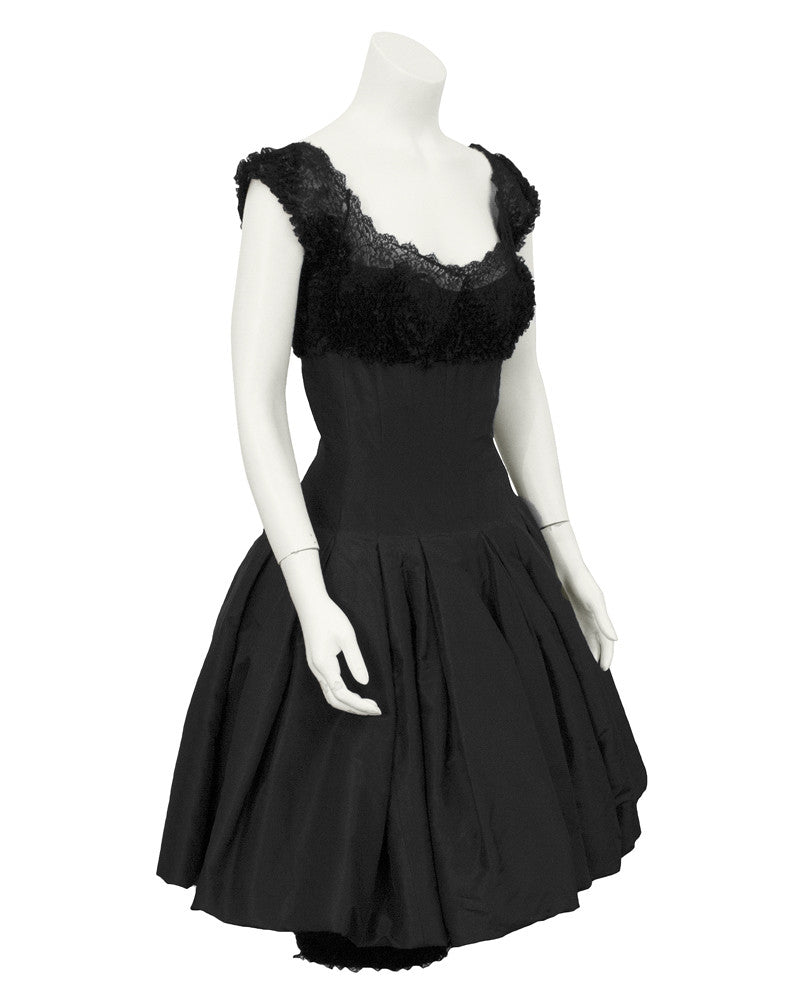 Black Silk Dress with Lace Bodice – Vintage Couture