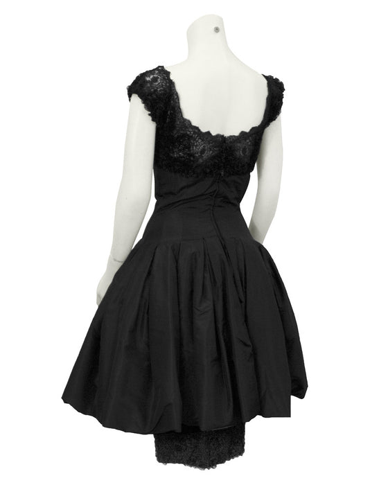 Black Silk Dress with Lace Bodice