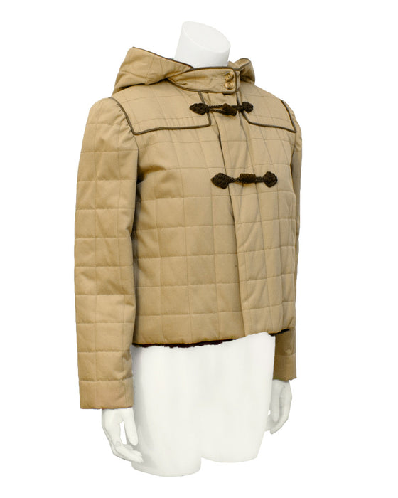 Tan Fur Lined Cropped  Duffle Jacket