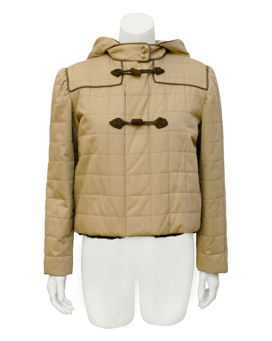 Tan Fur Lined Cropped  Duffle Jacket