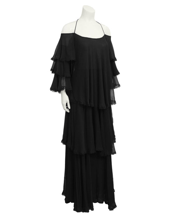 Black Chiffon Tiered Gown