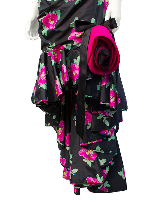 Black Taffeta Strapless Floral Gown