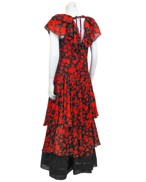 Red and Black Leaf Print Gown