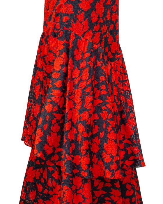 Red and Black Leaf Print Gown