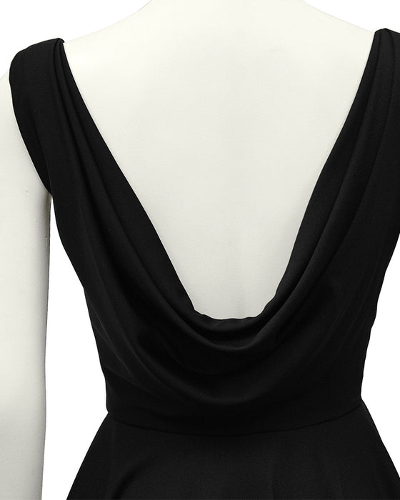 Black Jersey Gown With Peplum