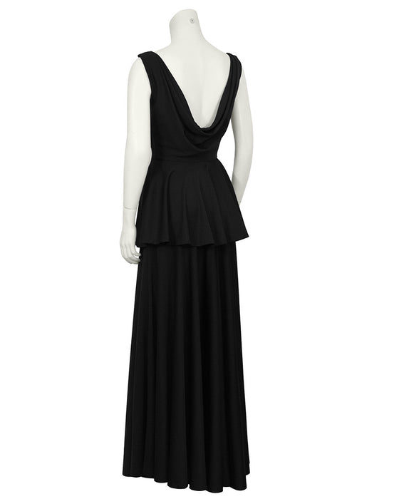 Black Jersey Gown With Peplum