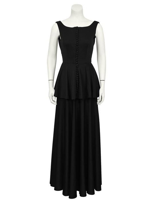 Black Jersey Gown With Peplum