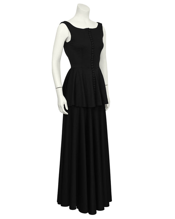 Black Jersey Gown With Peplum