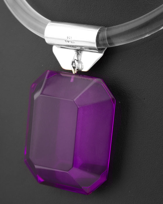 Acrylic Ring Necklace with Purple Pendant