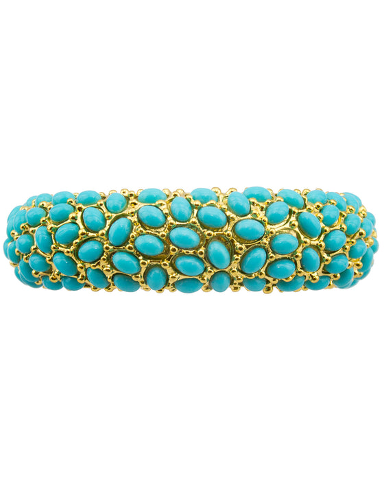 Faux Turquoise Cabachon Encrusted Clamper Bracelet