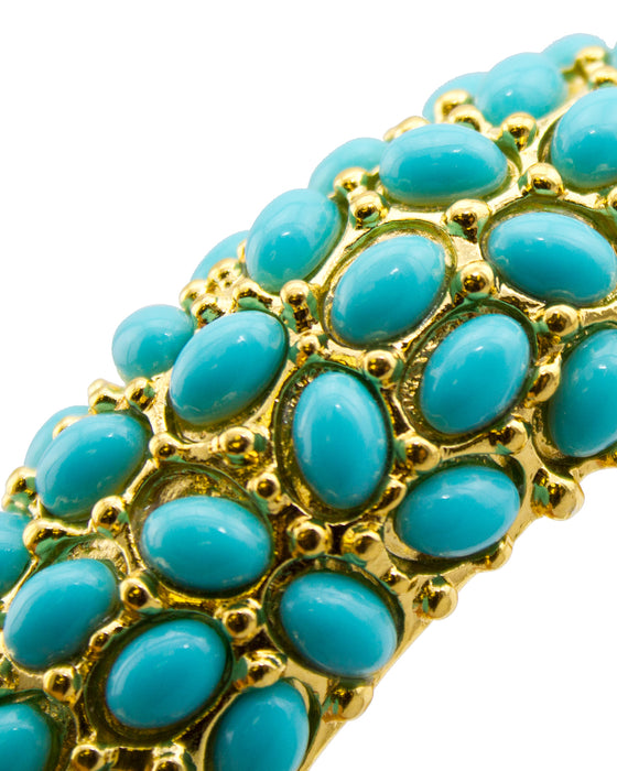 Faux Turquoise Cabachon Encrusted Clamper Bracelet