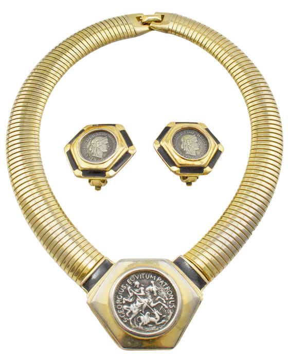 Yves Saint Laurent Vintage Hexagon Logo Pendant Necklace