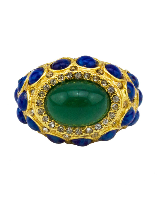 Cocktail Ring with Green and Blue Cabochon Stones