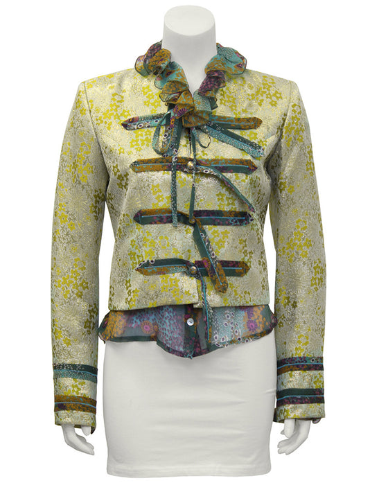 Brocade Jacket with Floral Blouse