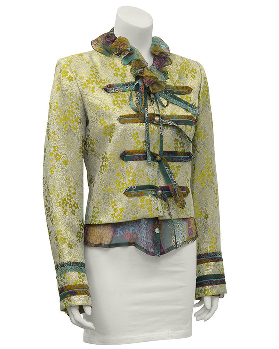 Brocade Jacket with Floral Blouse