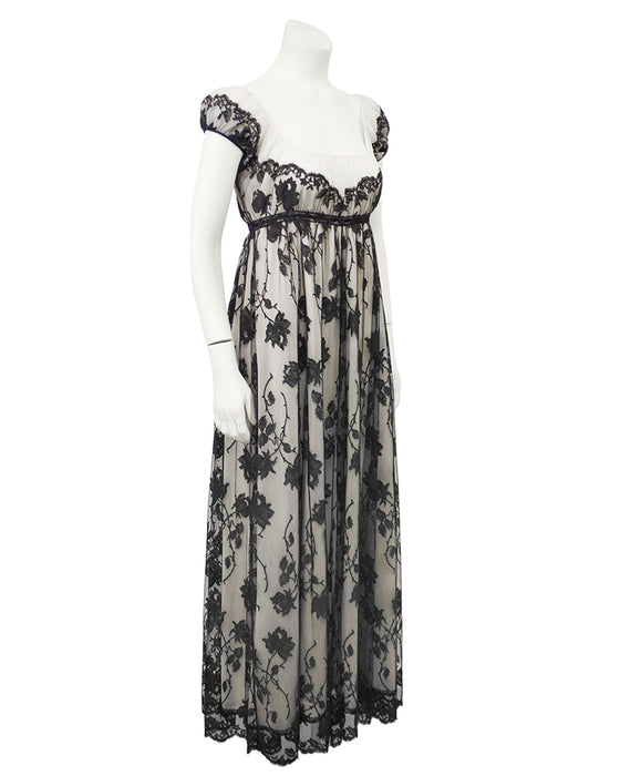 Cream Gown with Black Lace Overlay Cream Gown with Black Lace Overlay