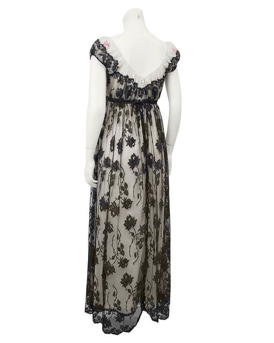 Cream Gown with Black Lace Overlay