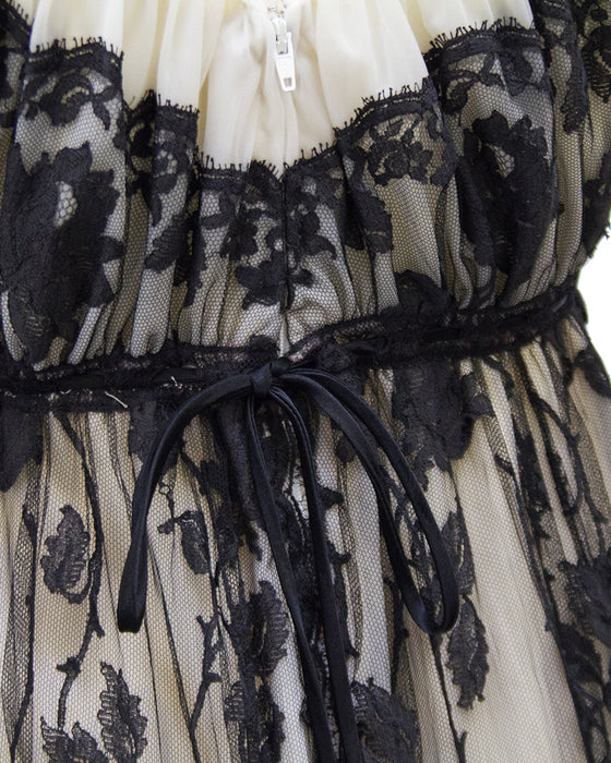 Cream Gown with Black Lace Overlay Vintage Couture Cream Gown with Black Lace Overlay Vintage Couture