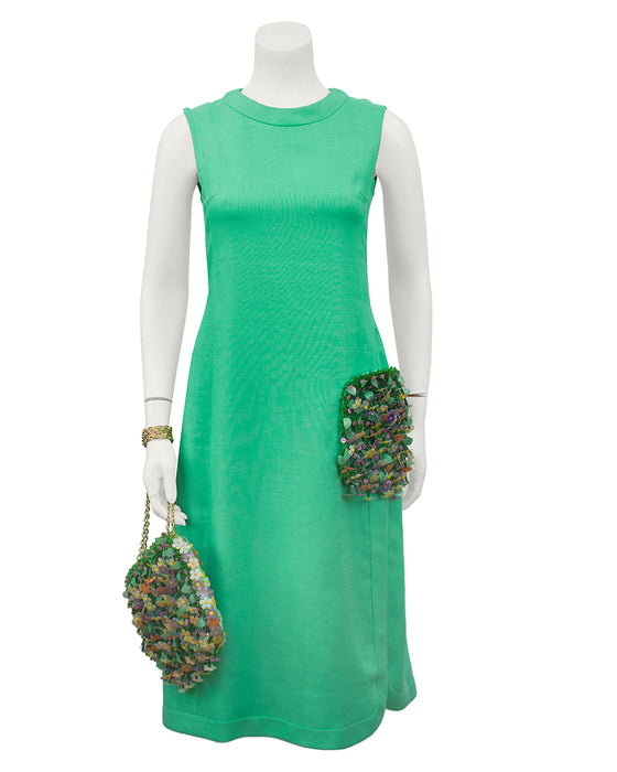 Green Dress with Embellished Pocket and Handbag