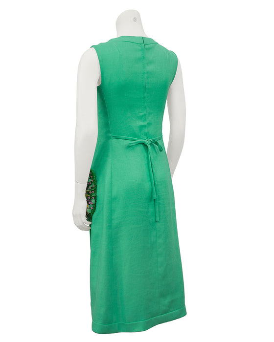 Green Dress with Embellished Pocket and Handbag