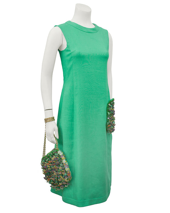 Green Dress with Embellished Pocket and Handbag