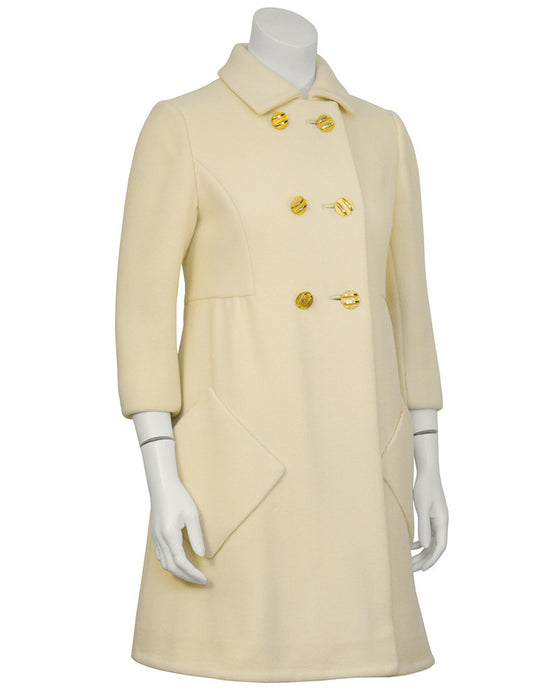 Cream Wool Mod Coat with Gold Buttons