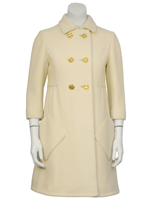 Cream Wool Mod Coat with Gold Buttons