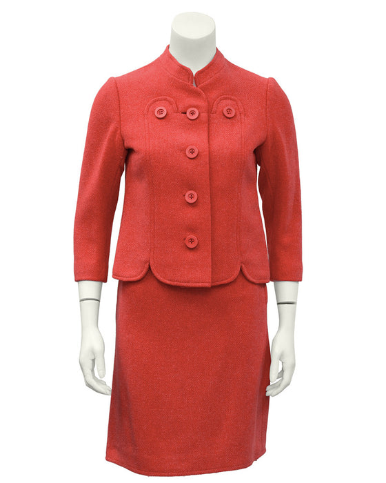 Coral Wool Skirt Suit