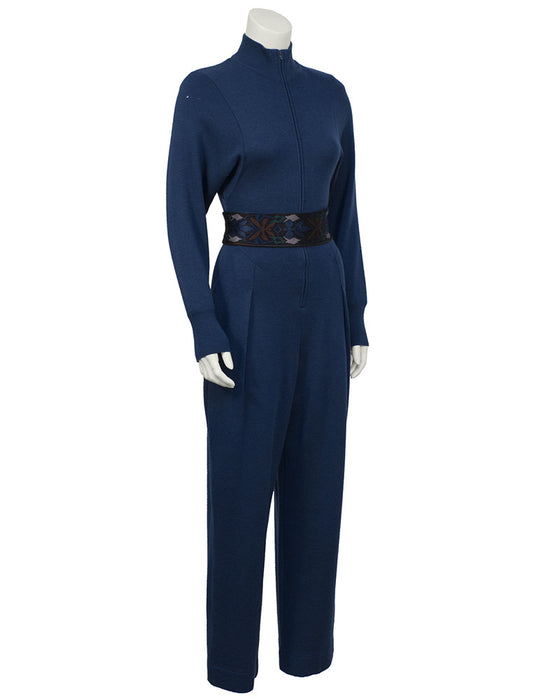 Blue Knit Jumpsuit with Belt/Headband