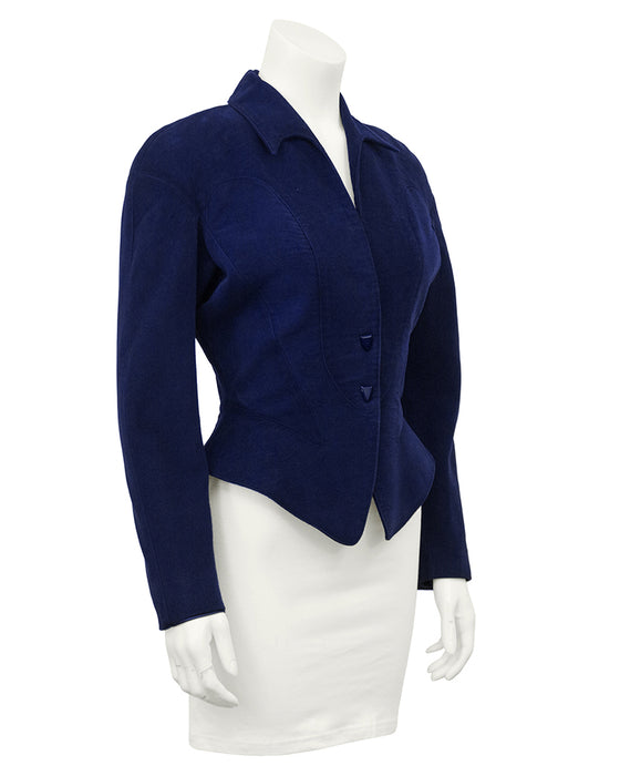 Navy Velvet Jacket with Peplum