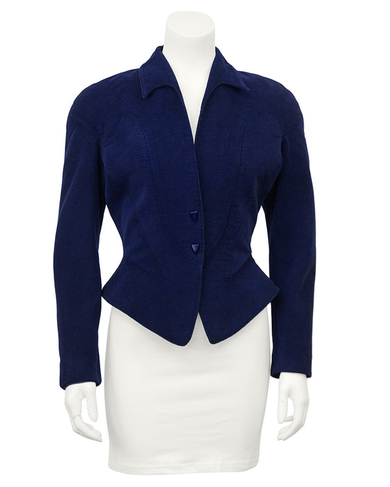 Navy Velvet Jacket with Peplum