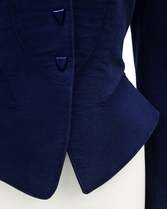 Navy Velvet Jacket with Peplum