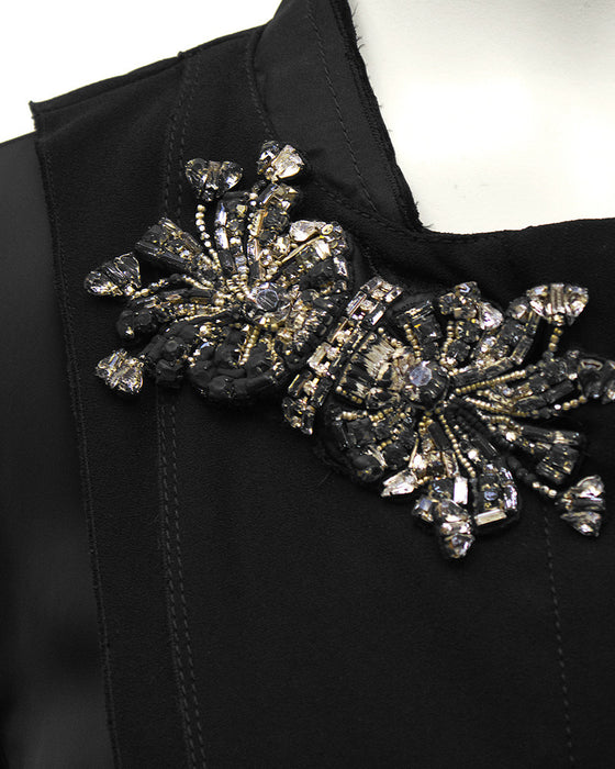 Black Jacket with Rhinestone Flowers