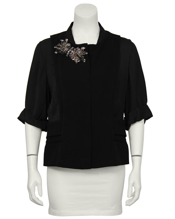 Black Jacket with Rhinestone Flowers