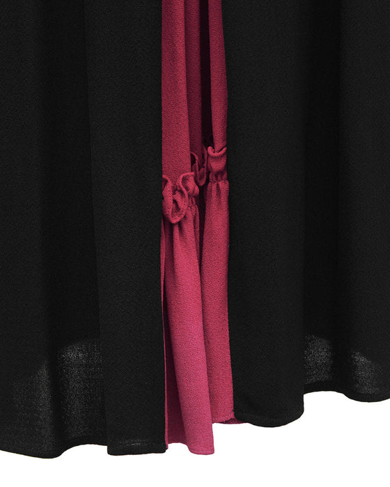 Black Moss Crepe Gown with Fuchsia Ruffle Detail