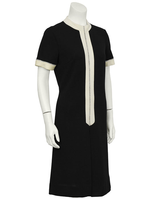 Black and Cream Knit Dress With Rhinestones