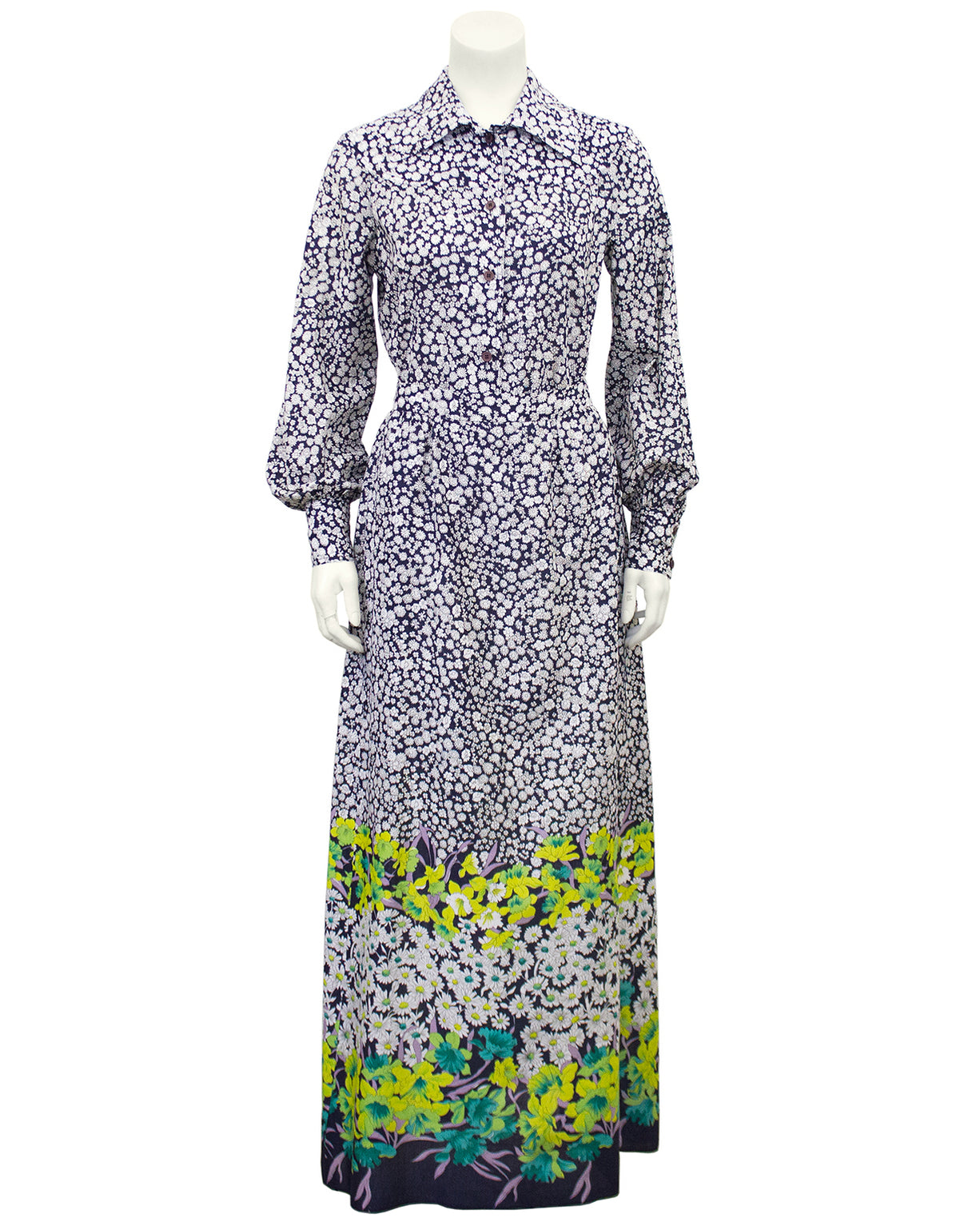 Navy and White Chintz Floral Ensemble – Vintage Couture