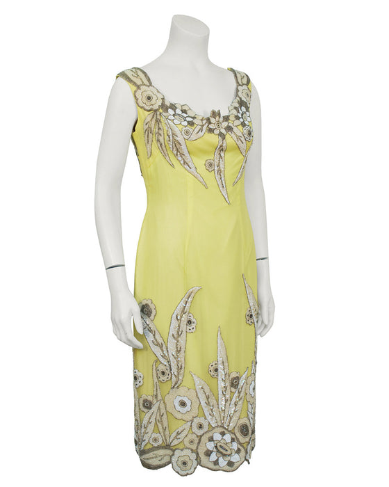 Yellow Demi Couture Silk Dress With 1920's Beading