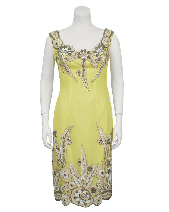 Yellow Demi Couture Silk Dress With 1920's Beading