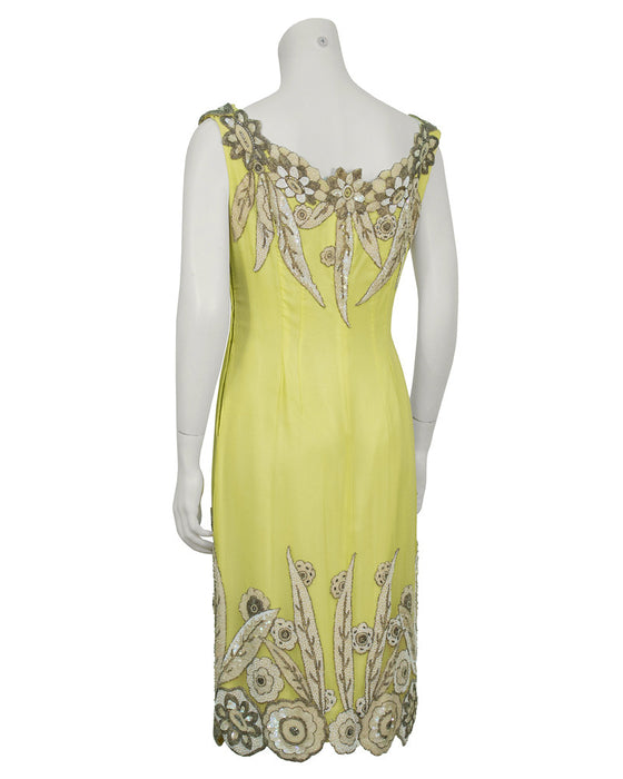 Yellow Demi Couture Silk Dress With 1920's Beading