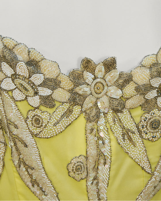 Yellow Demi Couture Silk Dress With 1920's Beading