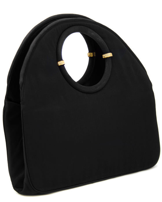 Black Satin Circle Handle Evening Bag