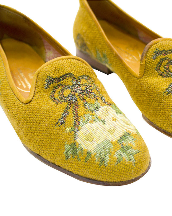 Floral Pattern Needlepoint Slippers