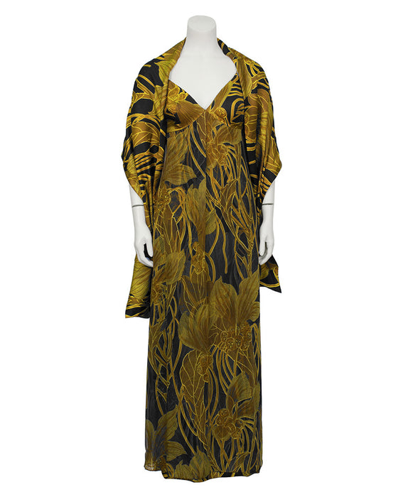 Gold and Black Floral Gown