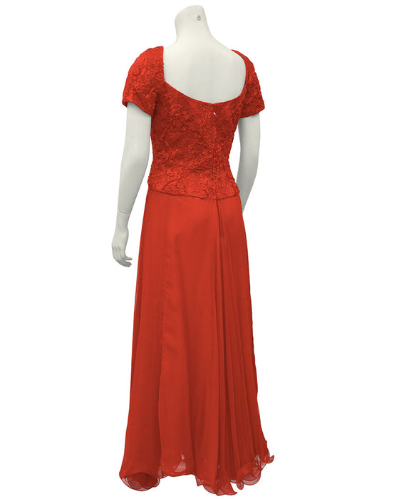 Red Lace and Satin Gown With Jacket