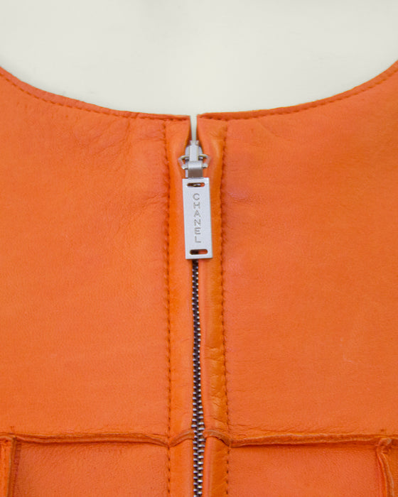 Orange Cropped Leather Jacket