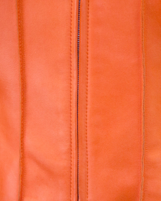 Orange Cropped Leather Jacket