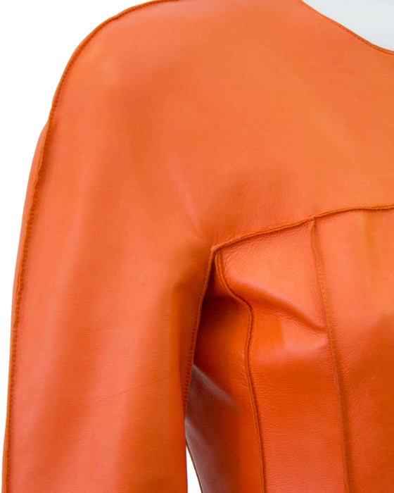 Orange Cropped Leather Jacket