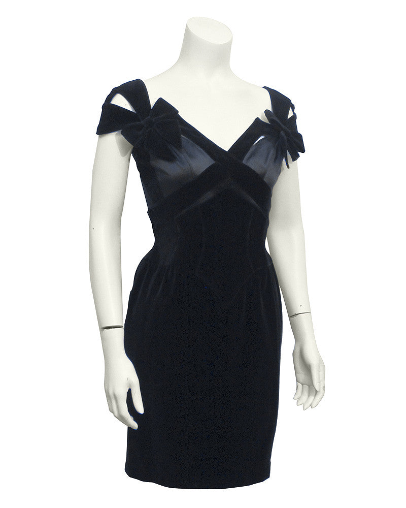 Black Velvet & Satin Cut Out Dress  Vintage Couture